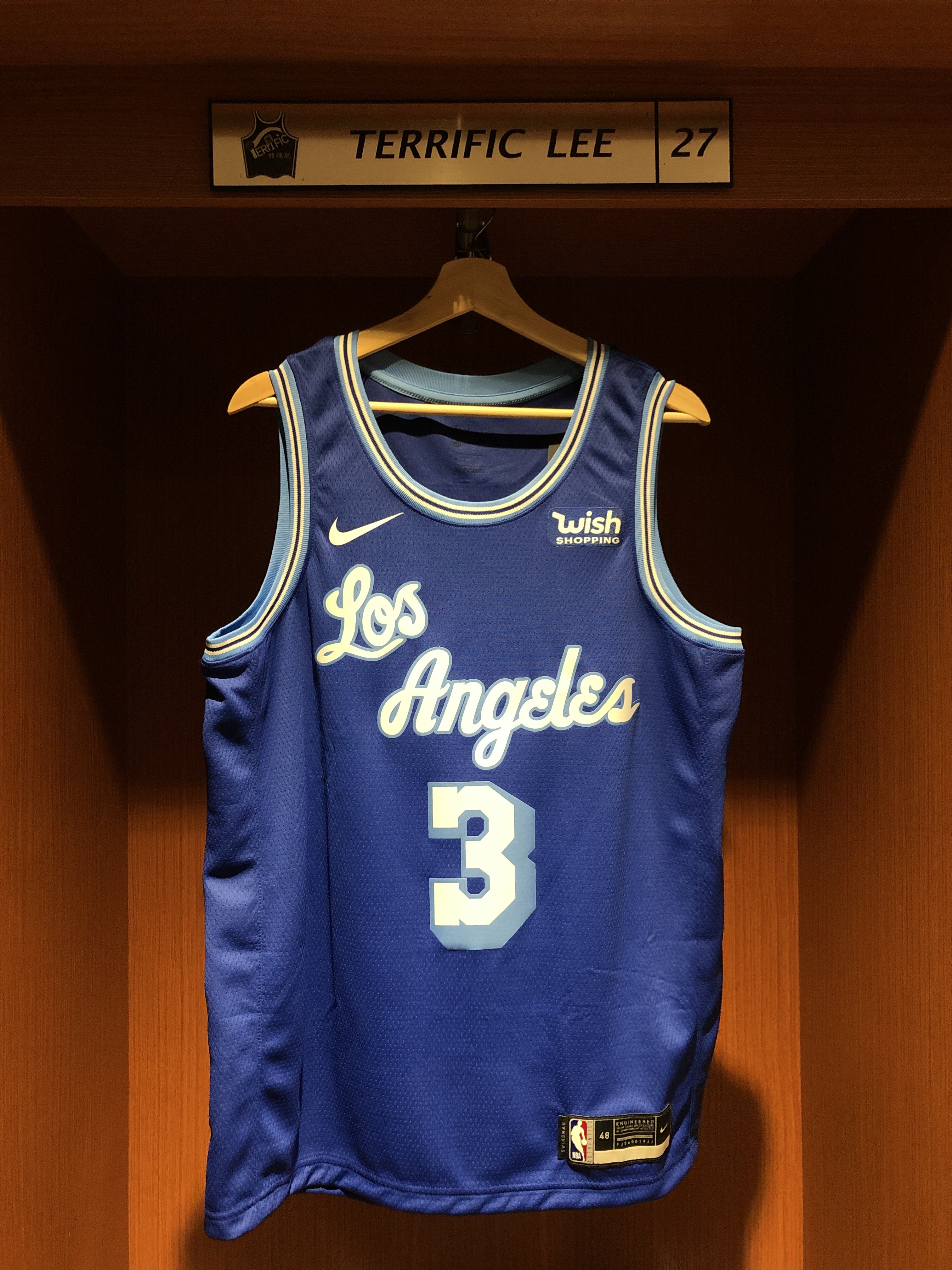 NBA球衣 Anthony Davis 洛杉磯湖人復古藍 HWC Nike Swingman 球迷版 熱轉印 含贊助商標 全新 草寫藍