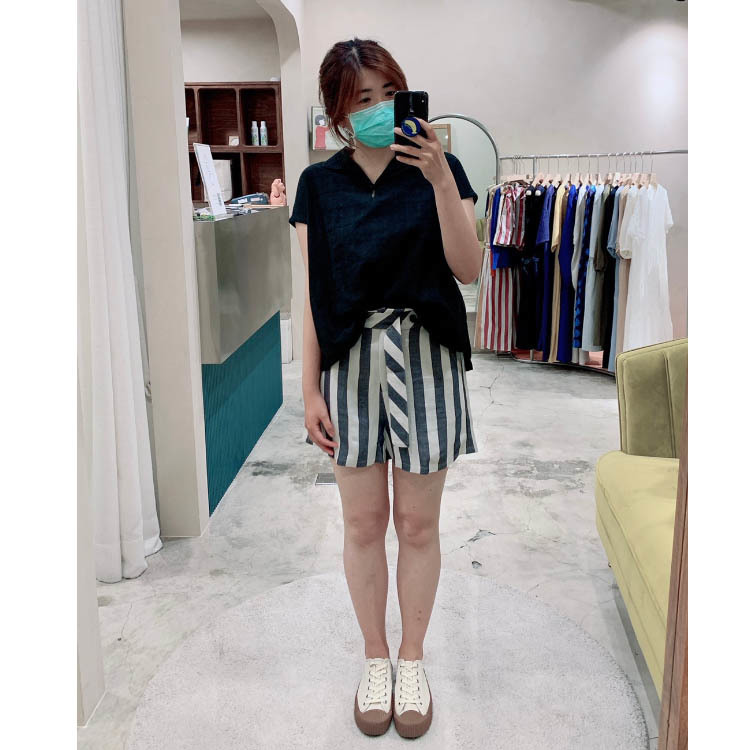 夏艾條紋輕寬短褲-藤草