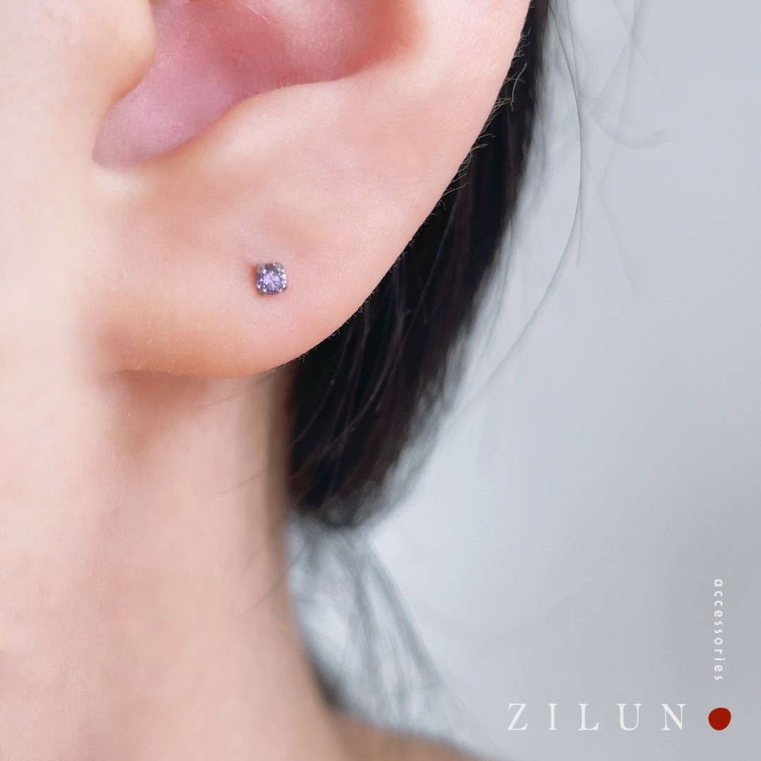 |簡約|薰衣草紫 • 微鑲鋯石 • 耳針耳夾 • 純銀耳飾