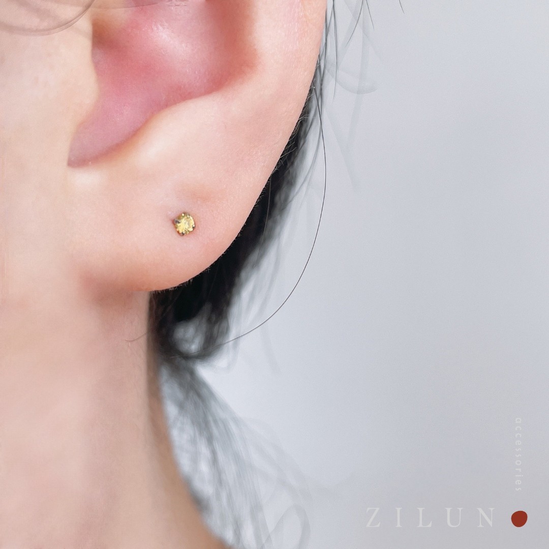 |簡約|金絲雀黃 • 微鑲鋯石 • 耳針耳夾 • 純銀耳飾