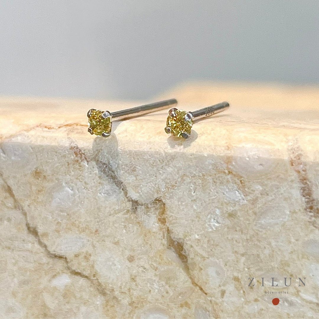 |簡約|金絲雀黃 • 微鑲鋯石 • 耳針耳夾 • 純銀耳飾
