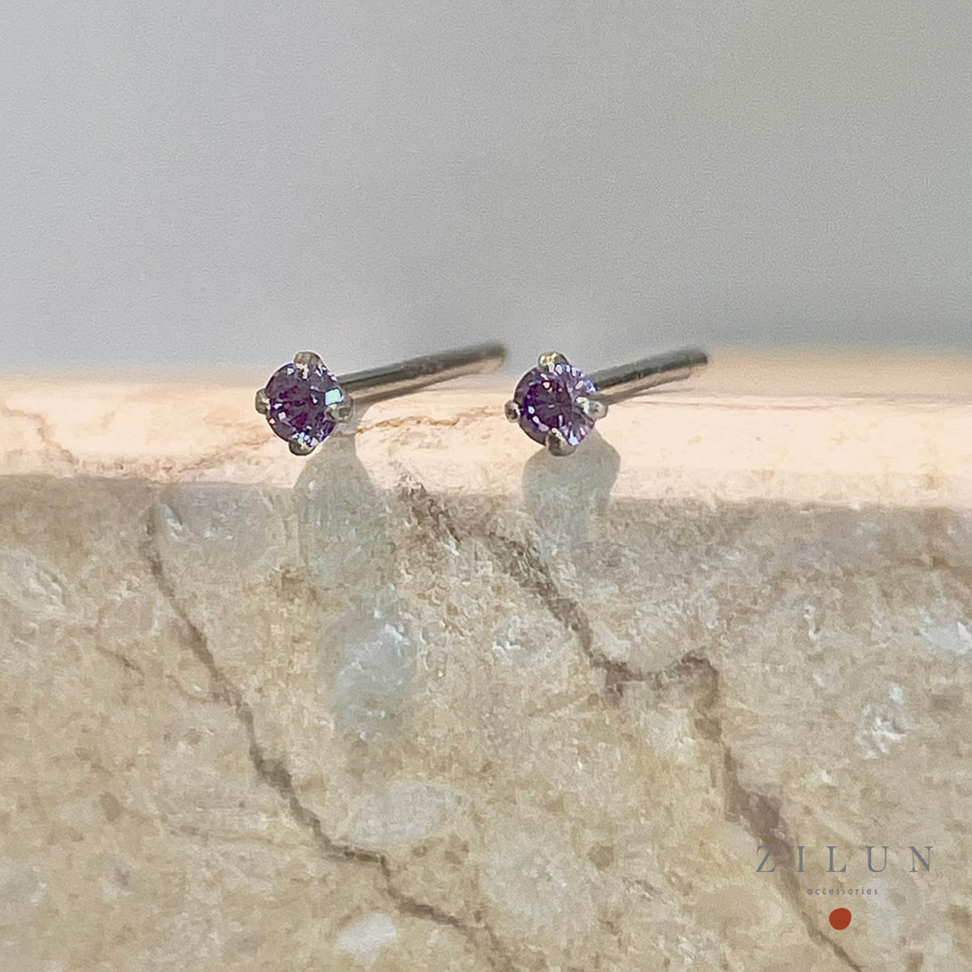 |簡約|薰衣草紫 • 微鑲鋯石 • 耳針耳夾 • 純銀耳飾
