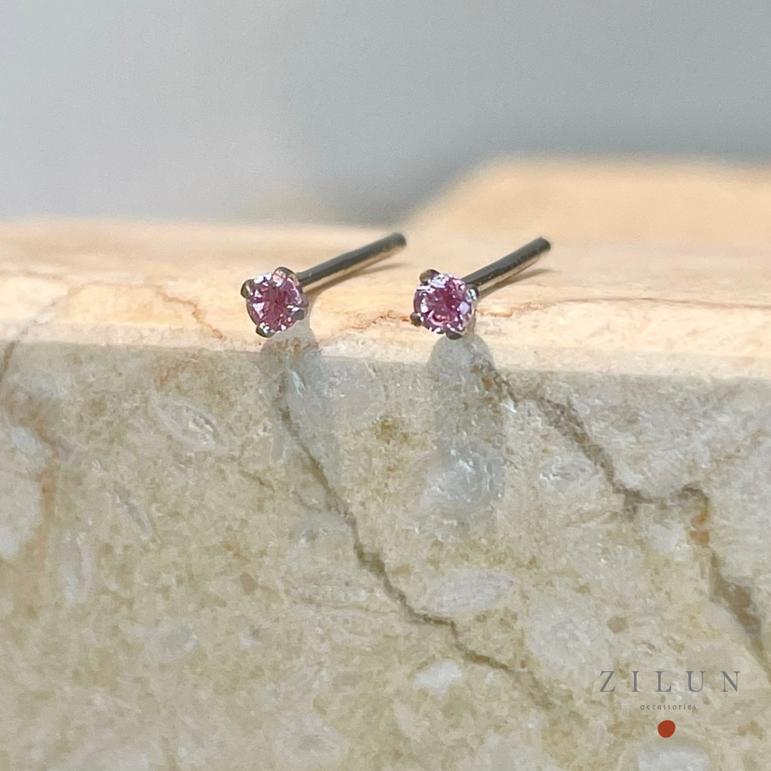 |簡約|玫瑰嫩粉 • 微鑲鋯石 • 耳針耳夾 • 純銀耳飾