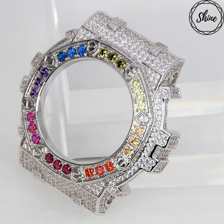 GMA 八角彩虹雙圈系列 銀色X白石 金屬錶殼