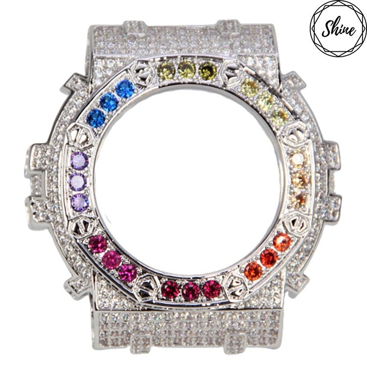 GMA 八角彩虹雙圈系列 銀色X白石 金屬錶殼