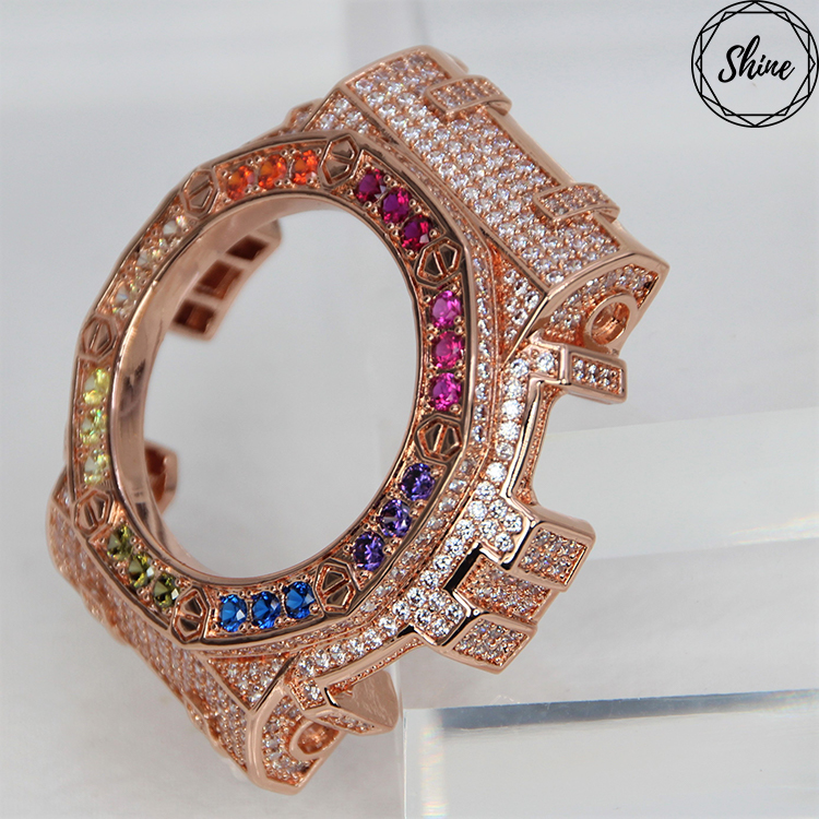 GMA 八角彩虹雙圈系列 玫瑰金色X白石 金屬錶殼