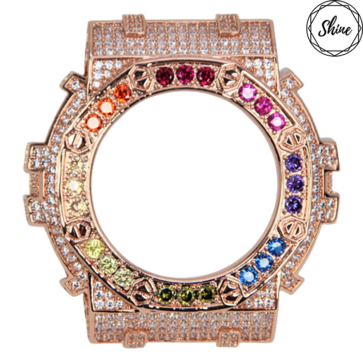 GMA 八角彩虹雙圈系列 玫瑰金色X白石 金屬錶殼