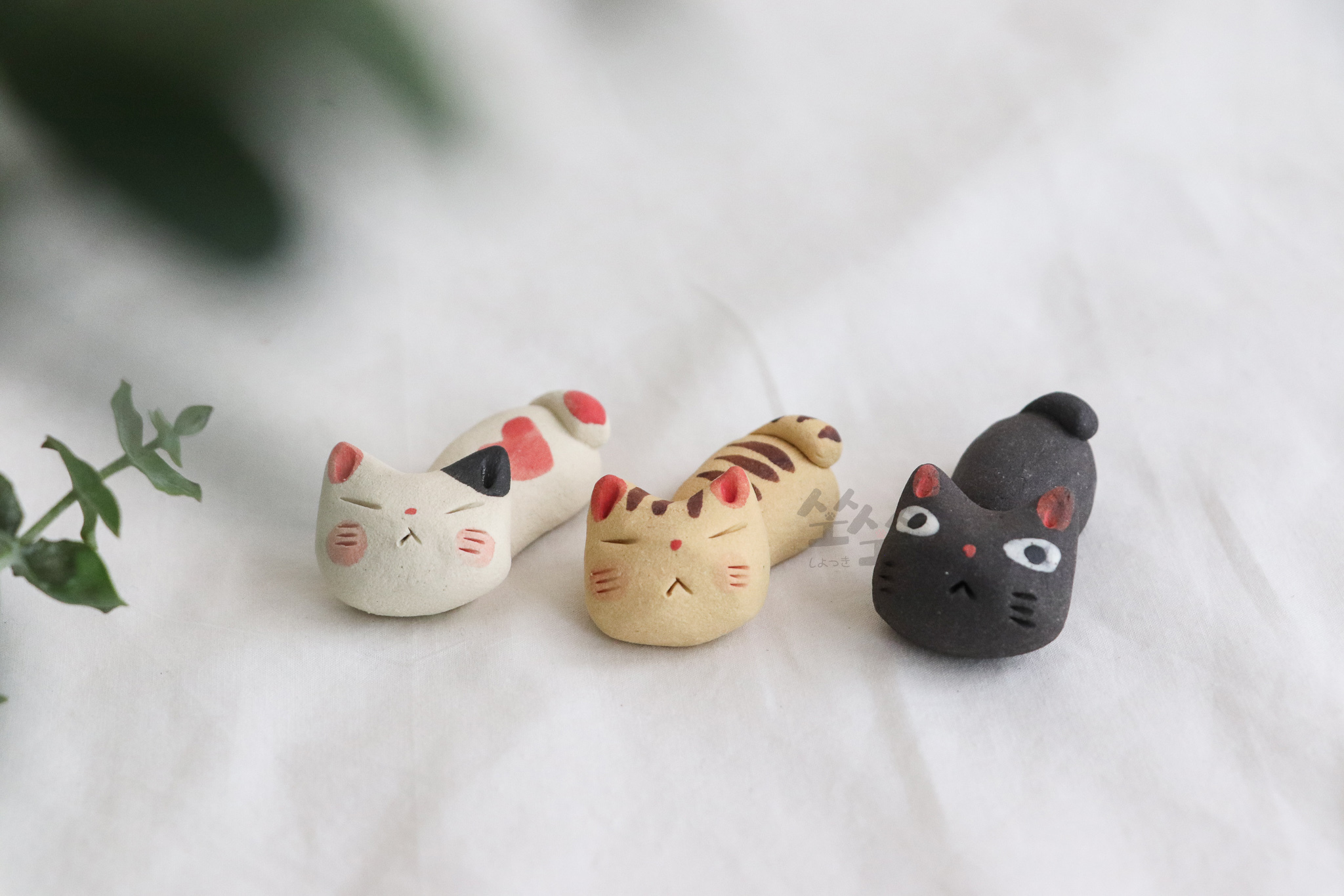 手作 粗陶 貓咪 筷架