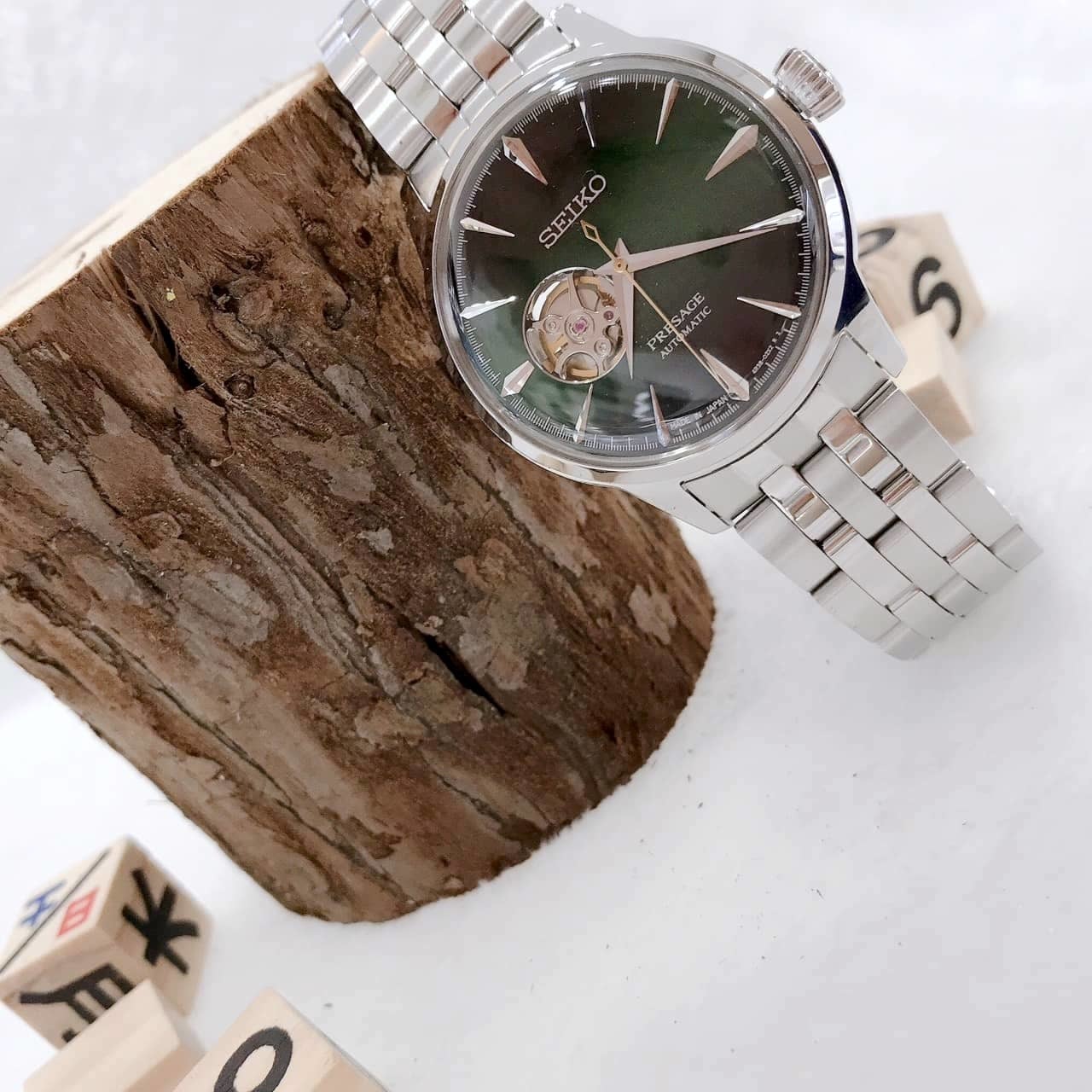 【SEIKO 精工】PRESAGE 調酒師開芯機械腕錶-綠銀色 4R38-01N0G 40.5mm 現代鐘錶