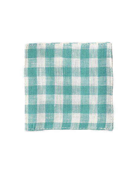 fog-亞麻杯墊 綠米寬格紋