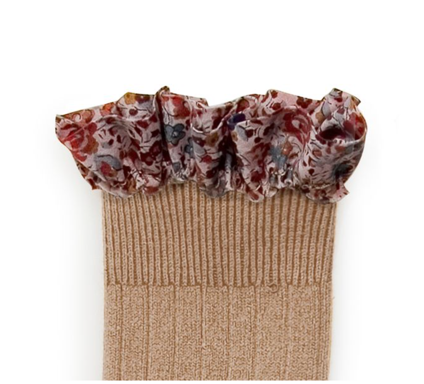 COLLÉGIEN - Elisabeth Liberty Ruffle Ribbed Knee-high Socks（Petite Taupe）