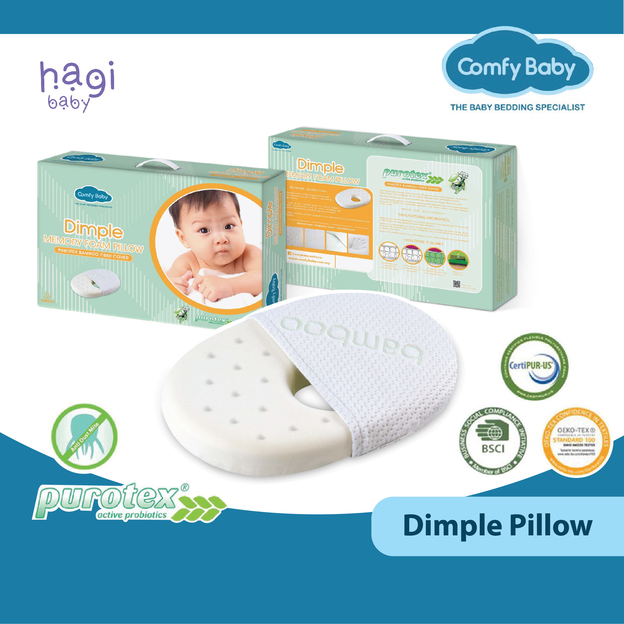 Comfy Baby Purotex Dimple Baby Pillow Memory Foam