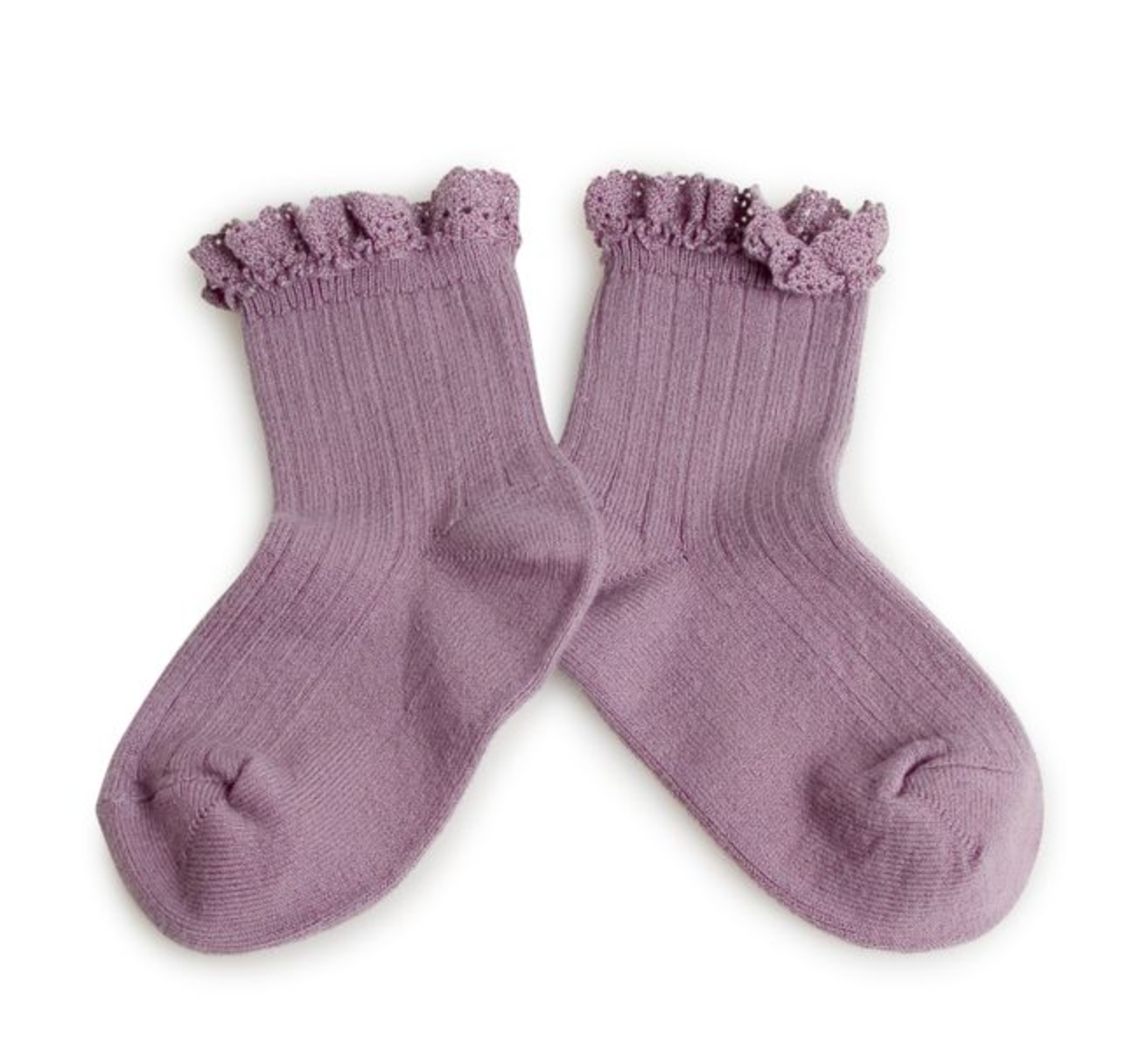 COLLÉGIEN - Lili Lace Trim Ribbed Ankle Socks（Glycine du Japon）