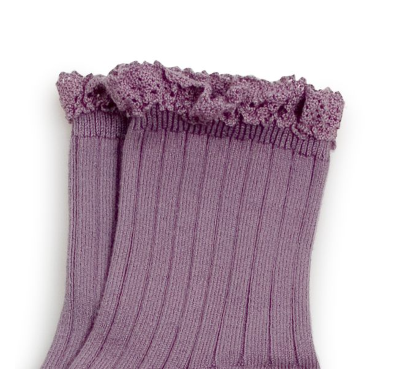 COLLÉGIEN - Lili Lace Trim Ribbed Ankle Socks（Glycine du Japon）