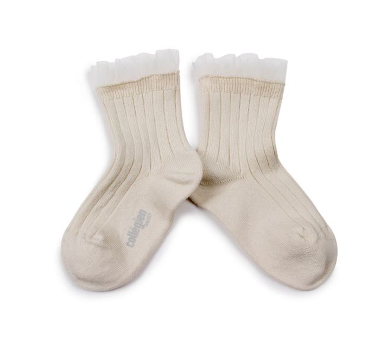 COLLÉGIEN - Margaux Tulle Frill Ribbed Ankle Socks（Doux Agneaux）