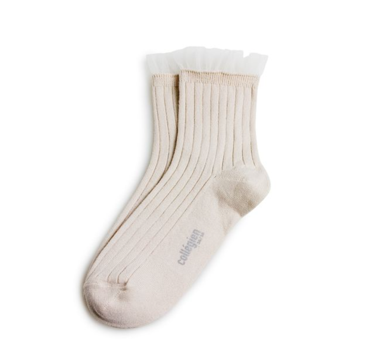 COLLÉGIEN - Margaux Tulle Frill Ribbed Ankle Socks（Doux Agneaux）