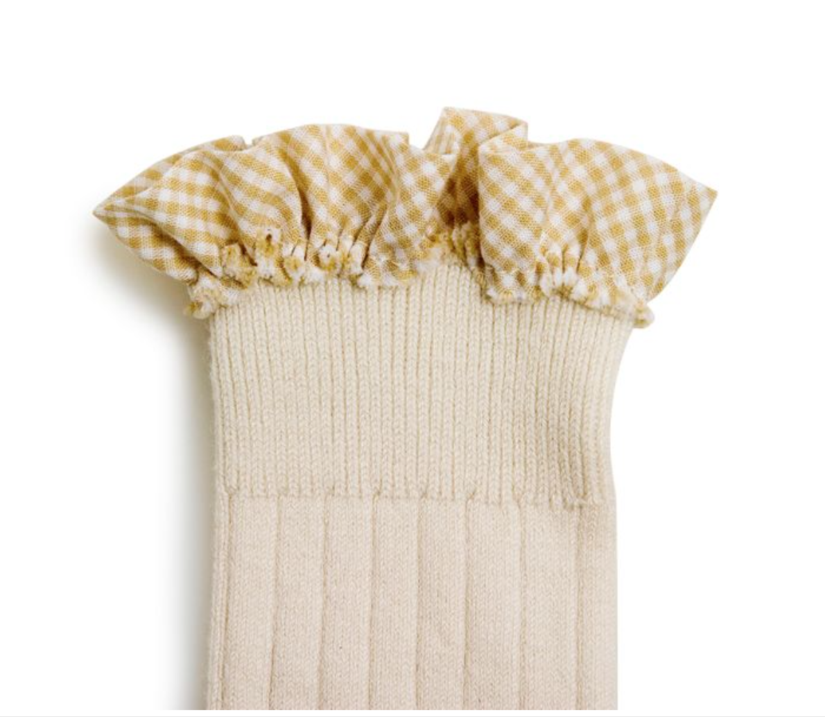 COLLÉGIEN - Apolline Gingham Ruffle Ribbed Knee-high Socks（Doux Agneaux）