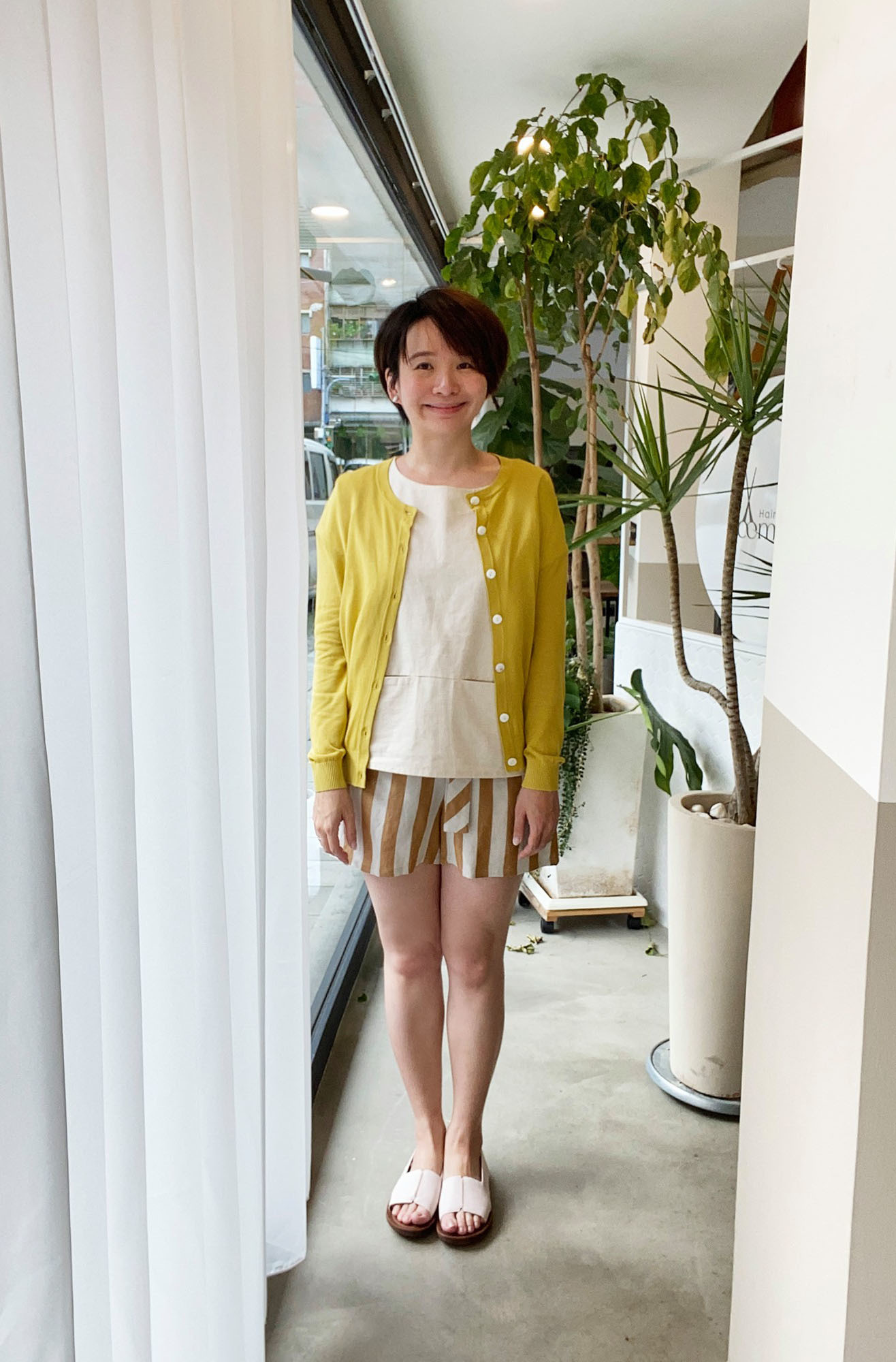 夏艾條紋輕寬短褲-丁柿