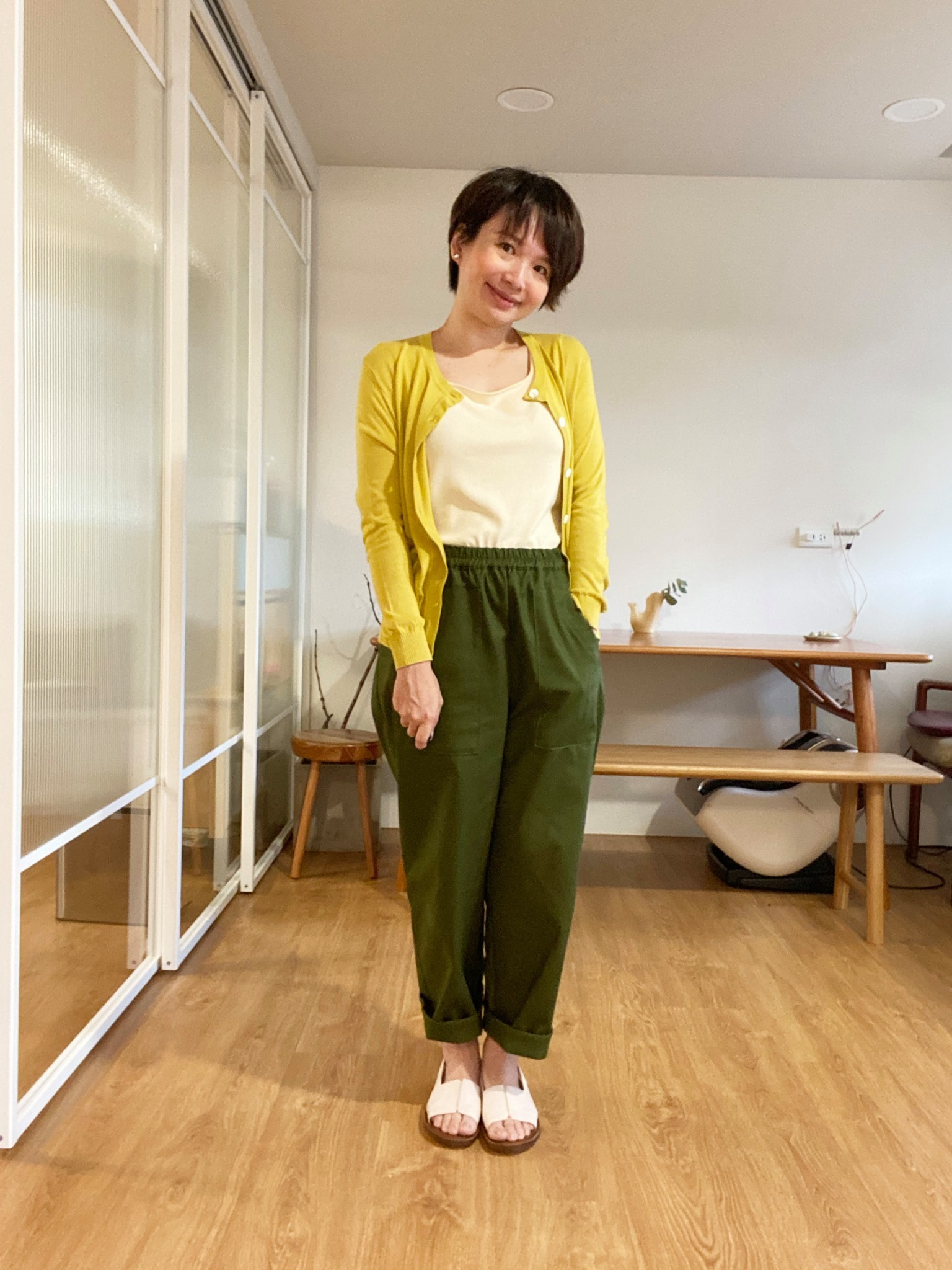 隨安針織軟紋外套-兒黃