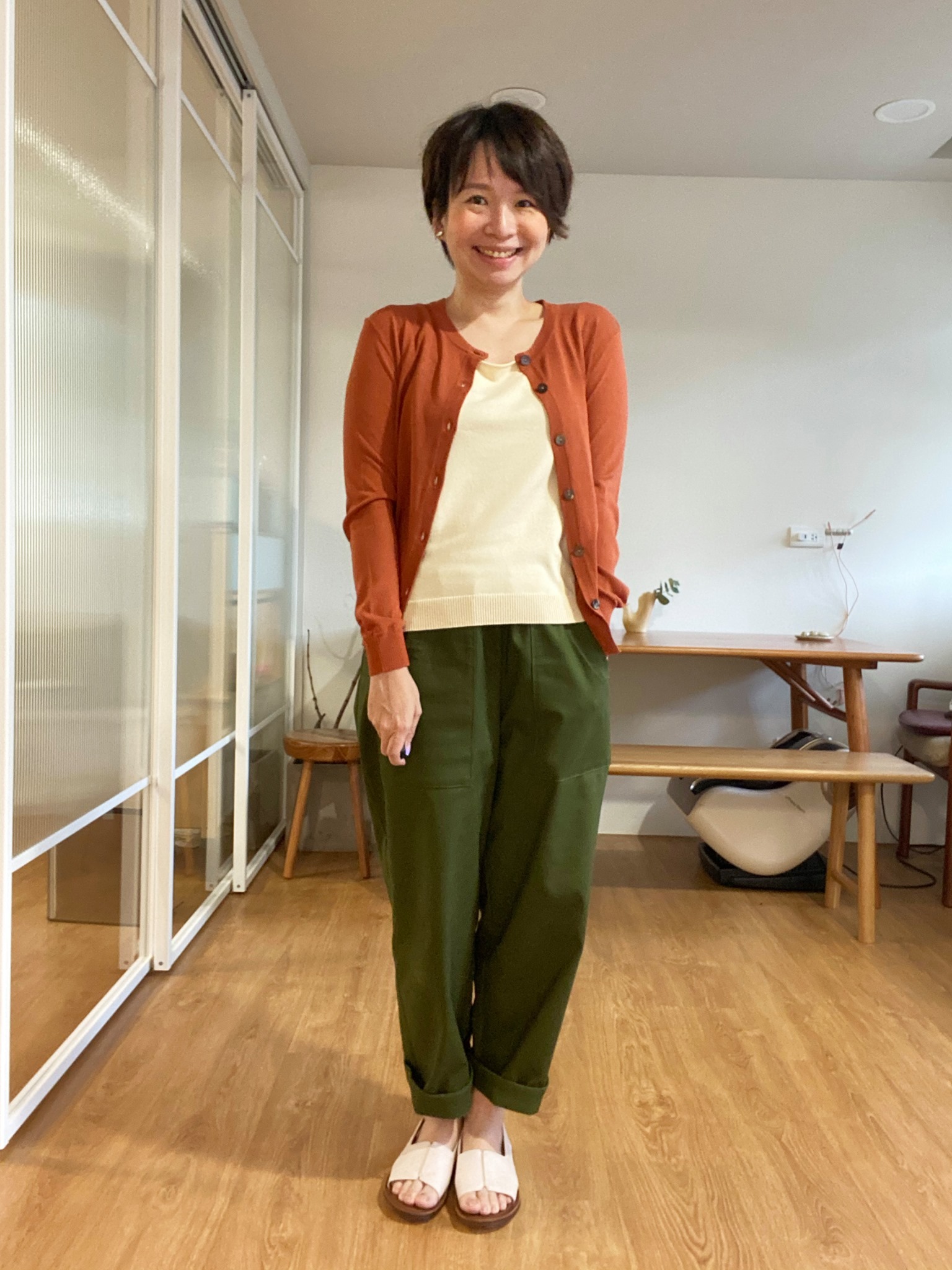 隨安針織軟紋外套-蜜紅