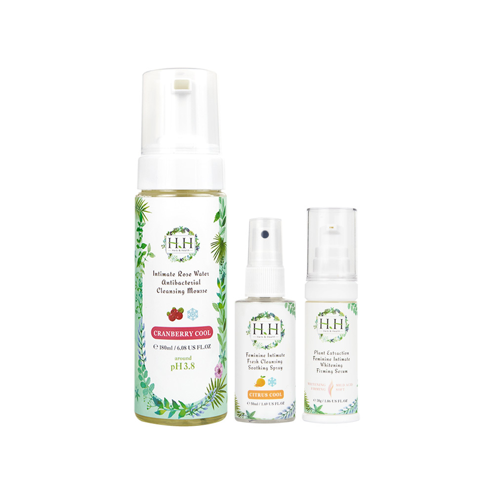 【Mousse Total Care Set】HH Intimate Cleaning Mousse(180ml) + Soothing Spray(50ml) + Whitening Serum(30ml)