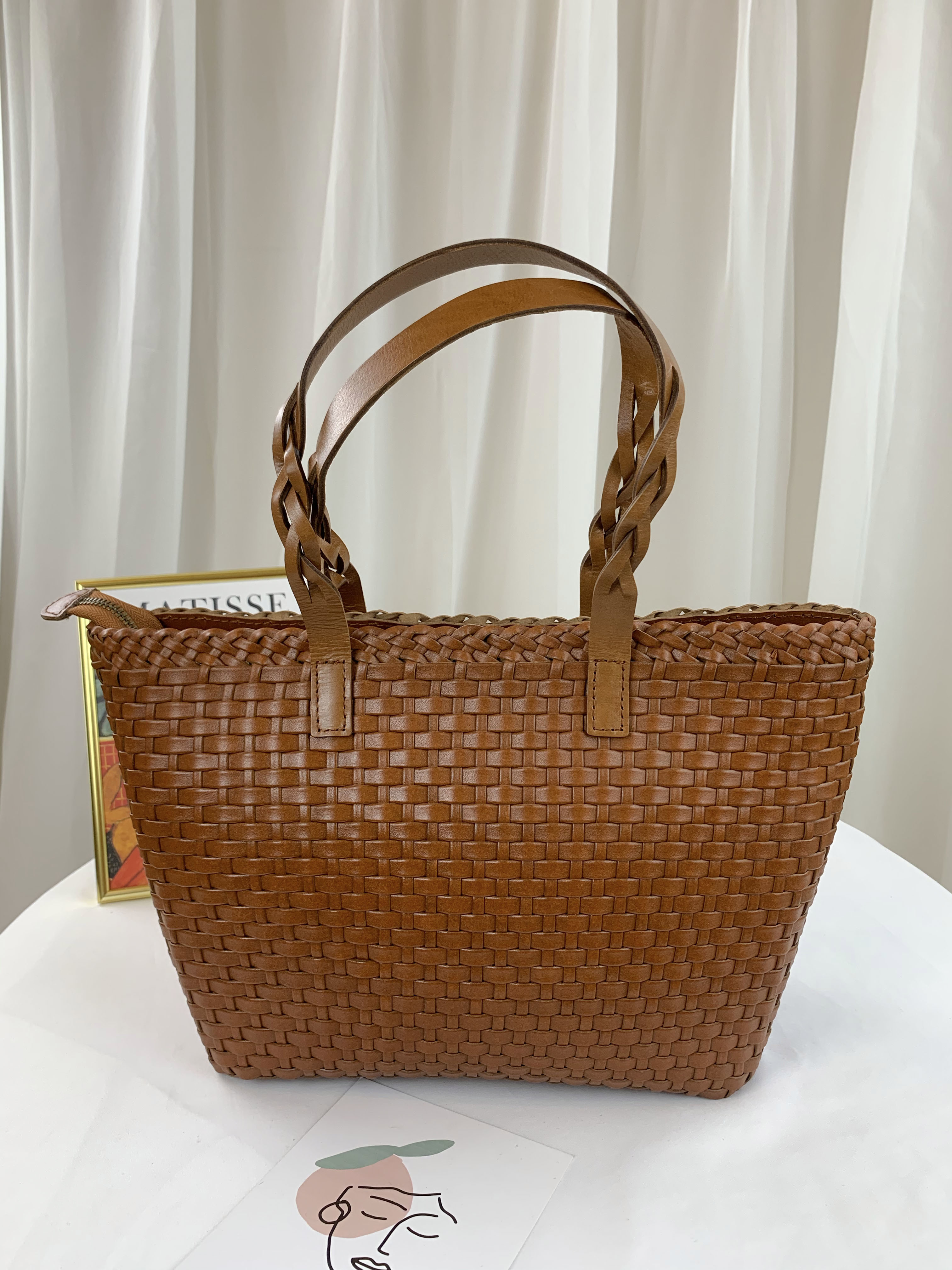 ｜限時優惠｜ 焦糖棕 編織牛皮手提包 #18058