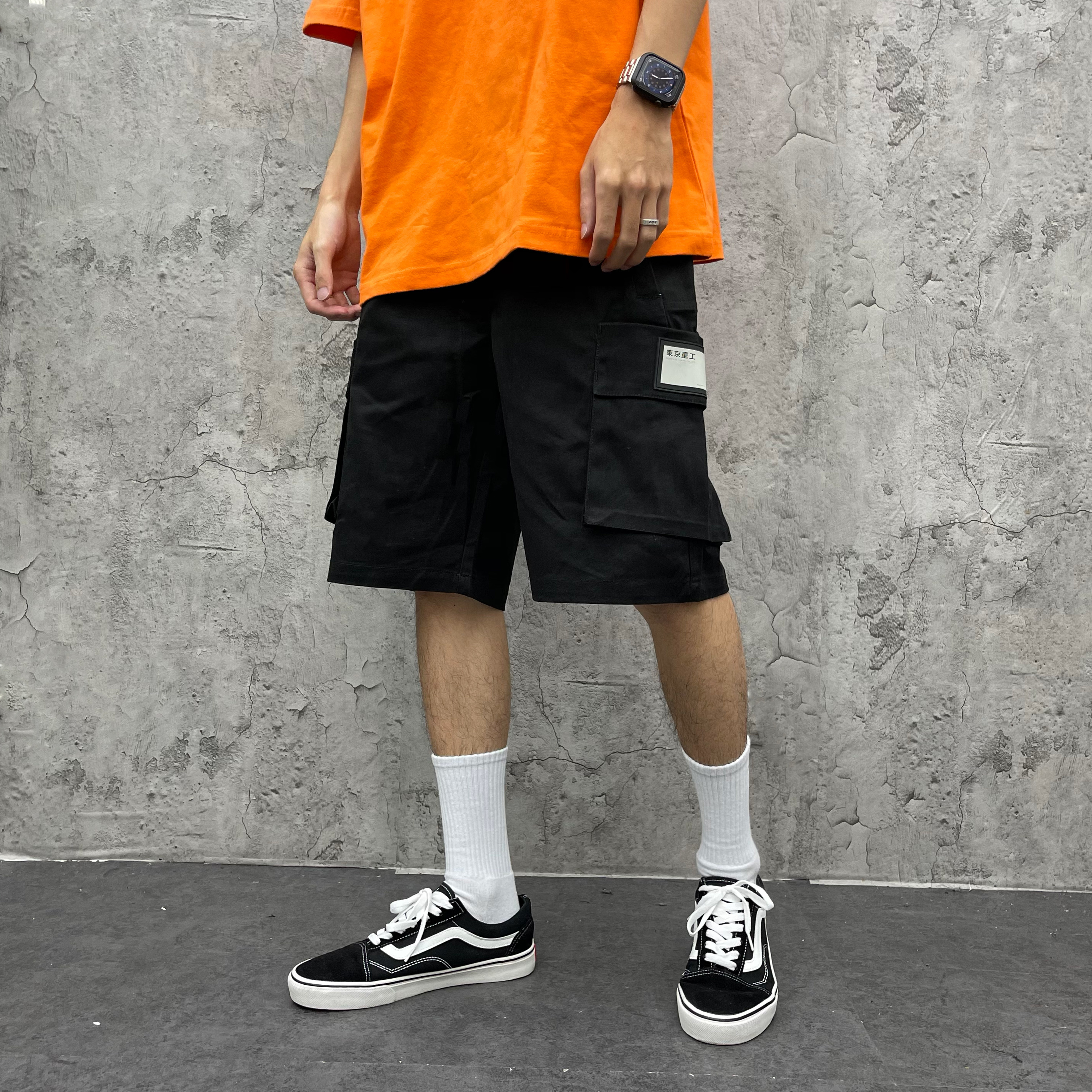 XCTRL 立體大口袋拼接短褲-黑