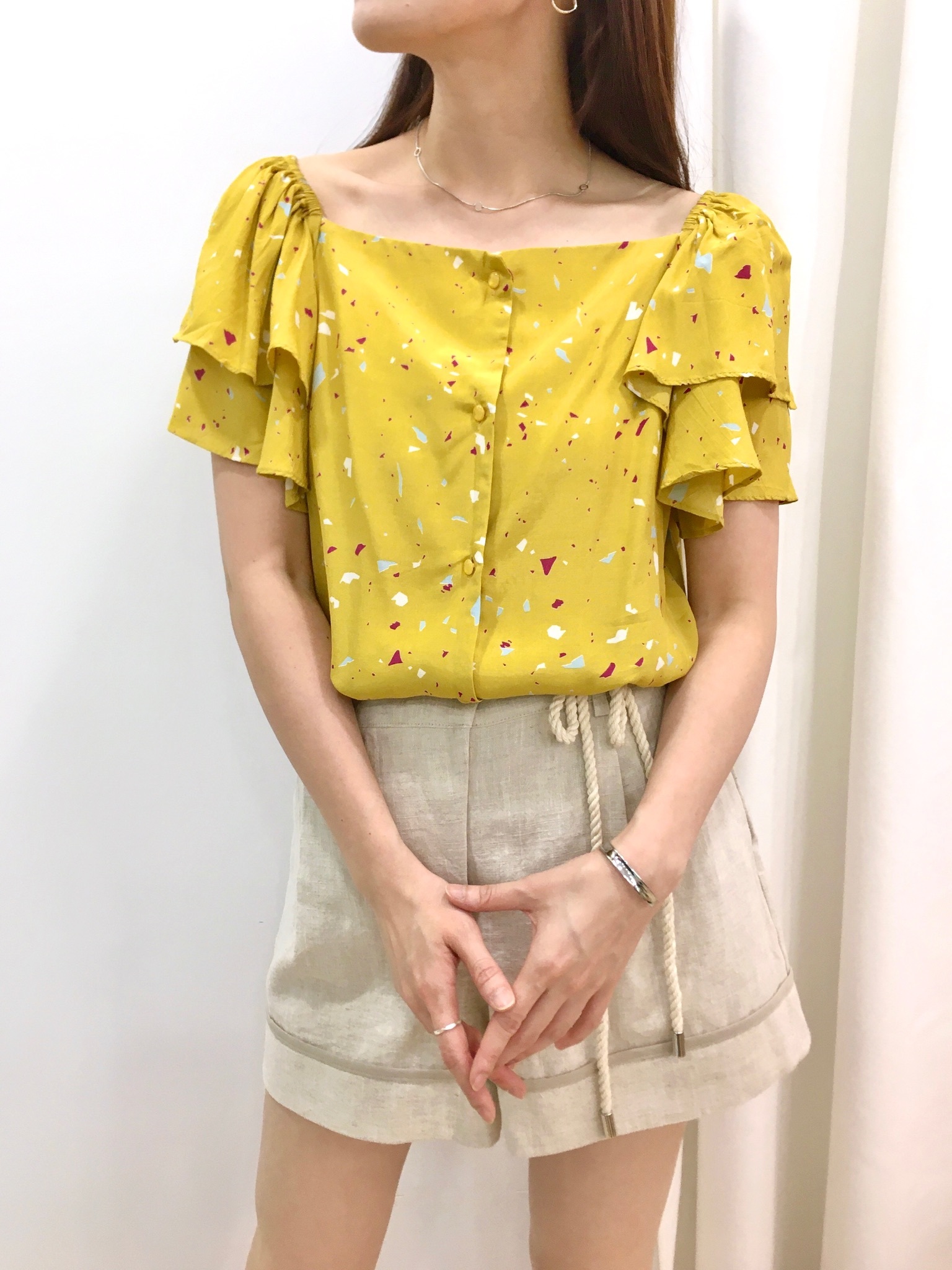 棉麻綁帶滾邊短褲