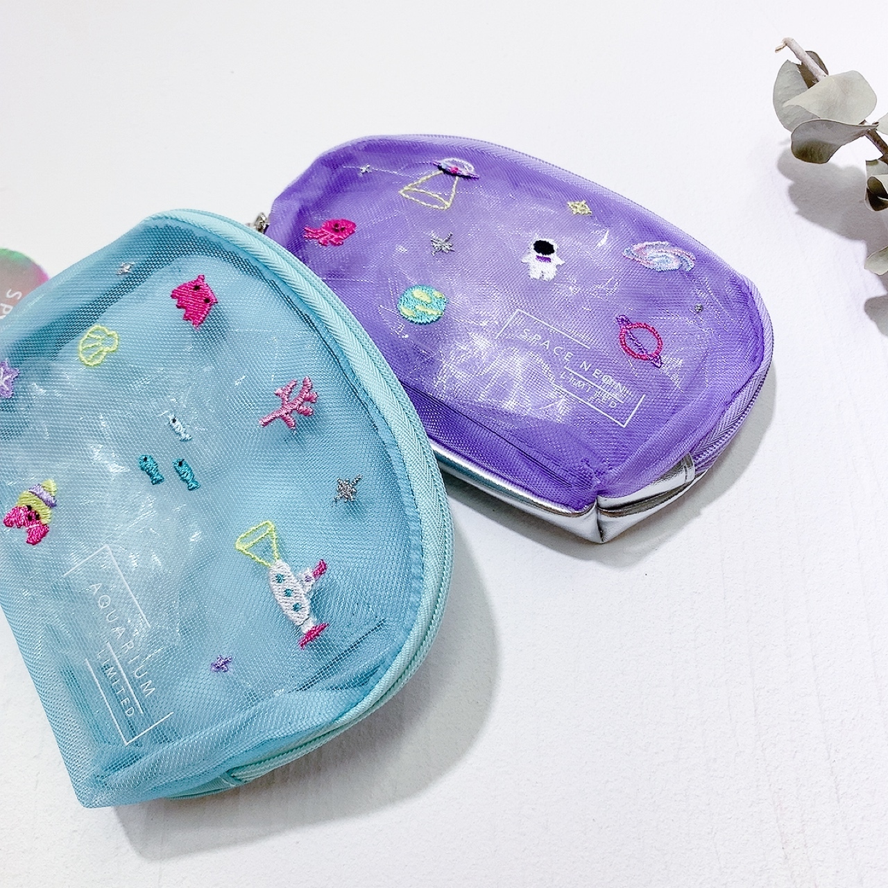 透明宇宙海洋刺繡小雜物袋