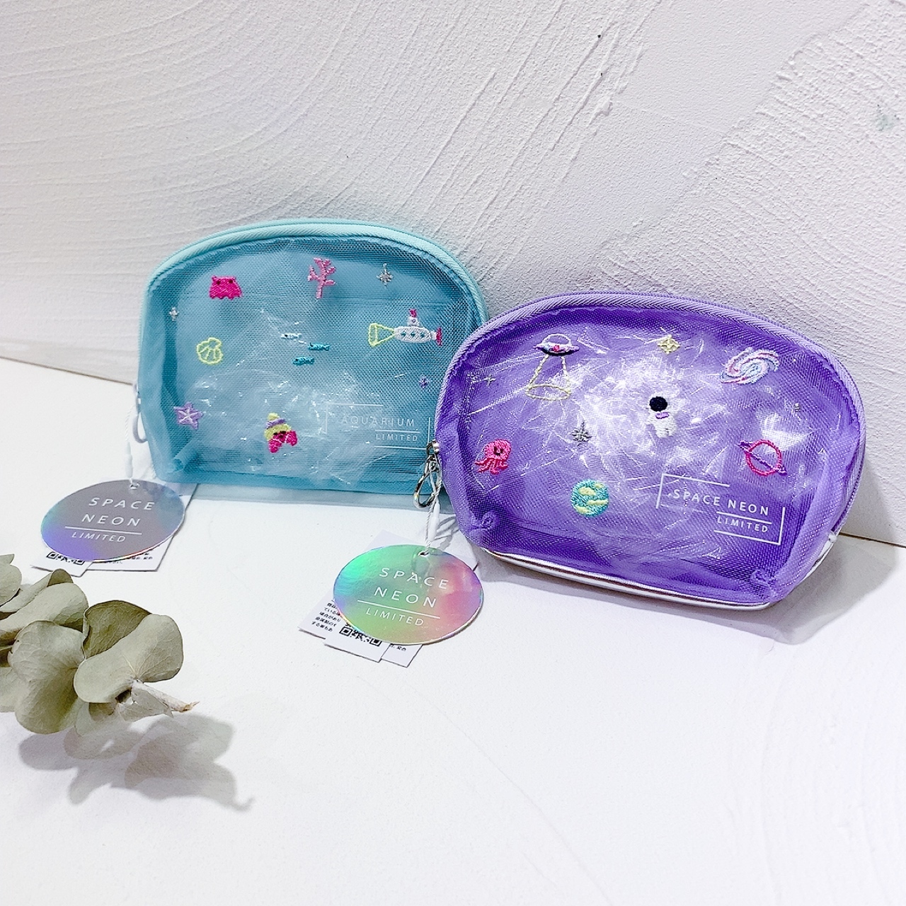 透明宇宙海洋刺繡小雜物袋