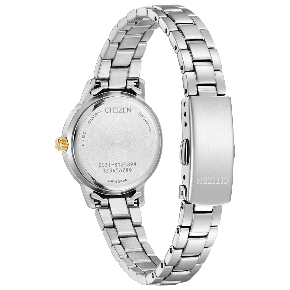 萬年鐘錶 - Citizen 星辰錶    經典簡約香檳金面盤光動能女錶  EM0930-58P 錶徑 27MM