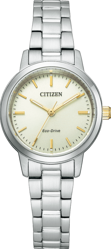 萬年鐘錶 - Citizen 星辰錶    經典簡約香檳金面盤光動能女錶  EM0930-58P 錶徑 27MM