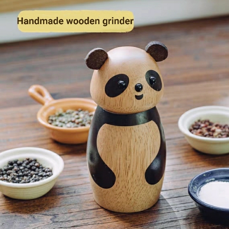Handmade Panda Salt and Pepper Grinder, Wooden Salt