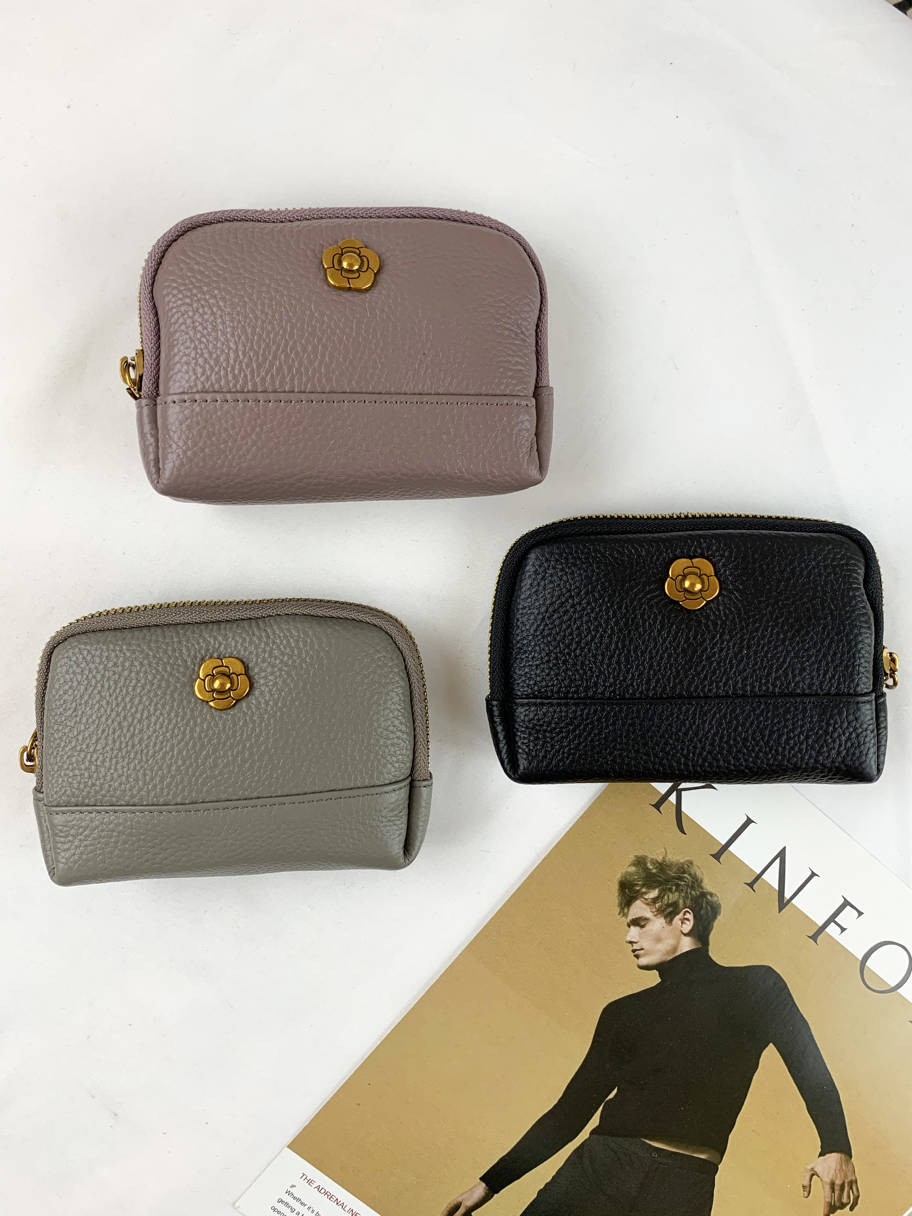 韓國玫瑰金釦小牛皮零錢包 / 卡夾包 #01