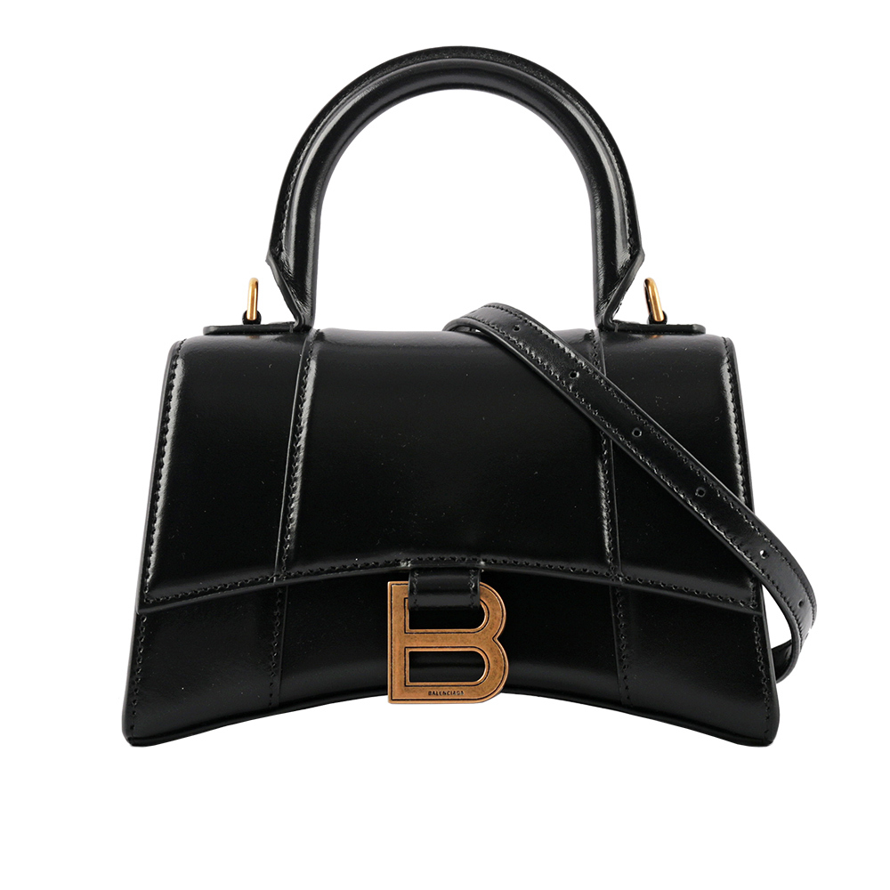 【BALENCIAGA】Hourglass 光滑牛皮二用沙漏包(XS)(黑色)