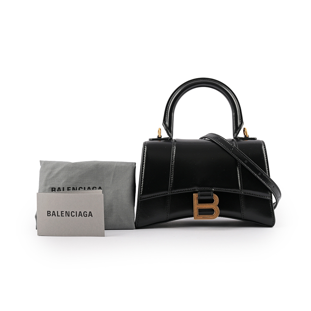 【BALENCIAGA】Hourglass 光滑牛皮二用沙漏包(XS)(黑色)