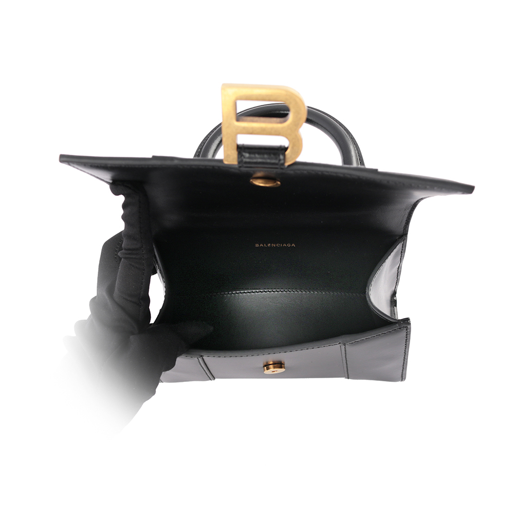 【BALENCIAGA】Hourglass 光滑牛皮二用沙漏包(XS)(黑色)