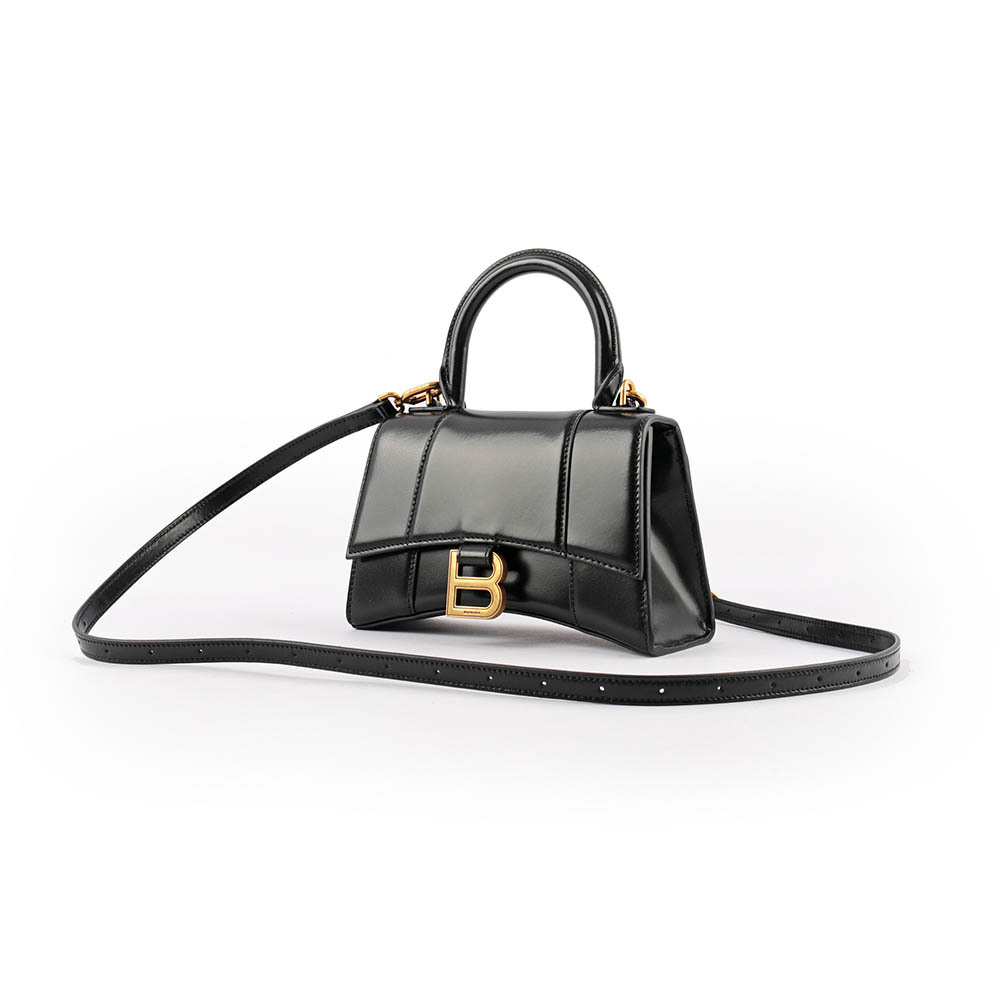 【BALENCIAGA】Hourglass 光滑牛皮二用沙漏包(XS)(黑色)