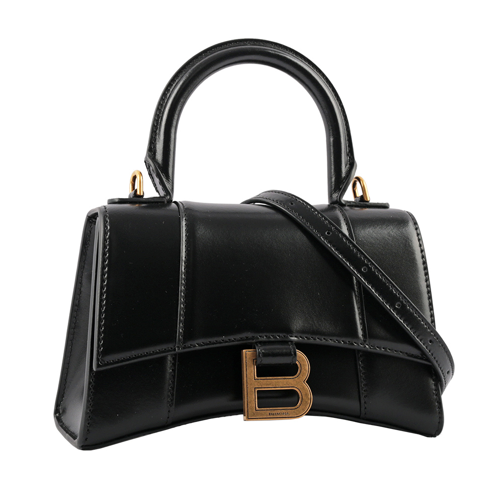 【BALENCIAGA】Hourglass 光滑牛皮二用沙漏包(XS)(黑色)