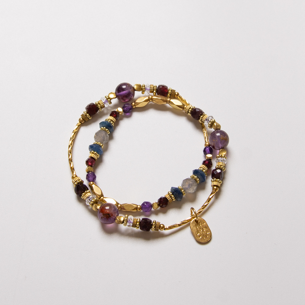 蒙特婁的聖母聖殿｜紫幽靈紅石榴黃銅雙圈手鍊 C1358