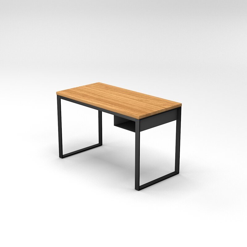 實木書桌款式，搭配鐵製書桌桌腳腳座（含收納格）