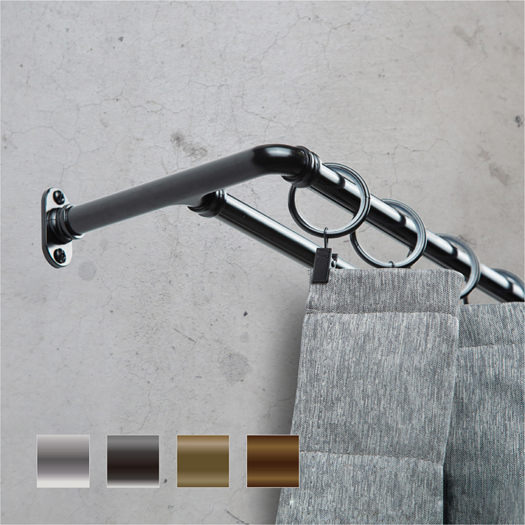 15.7mm│復古工業│雙層│伸縮窗簾桿架│2尺寸│4色