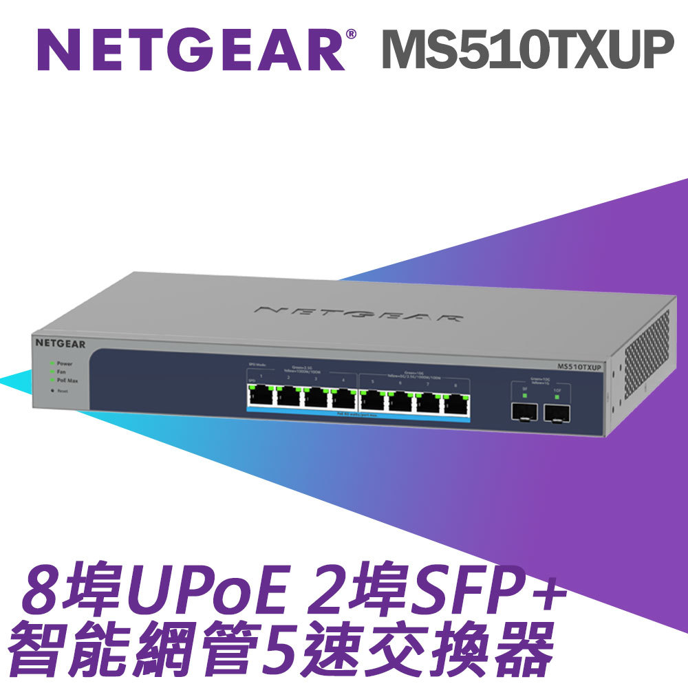 NETGEAR MS510TXUP 4埠4埠2.5G + 4埠10G +2埠10G光纖總PoE