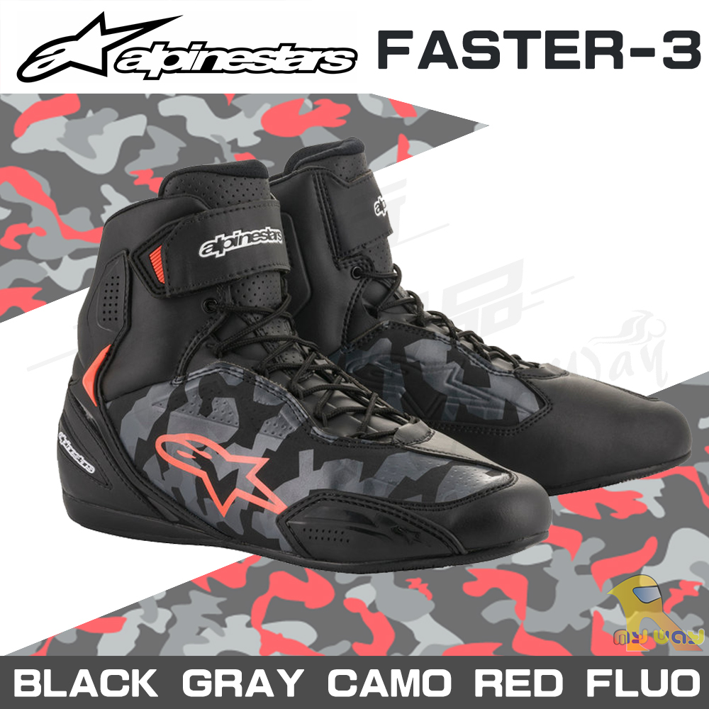 ALPINESTARS FASTER 3 SHOES BLACK/GRAY/CAMO/RED FLUO 黑灰迷彩螢光紅 車靴