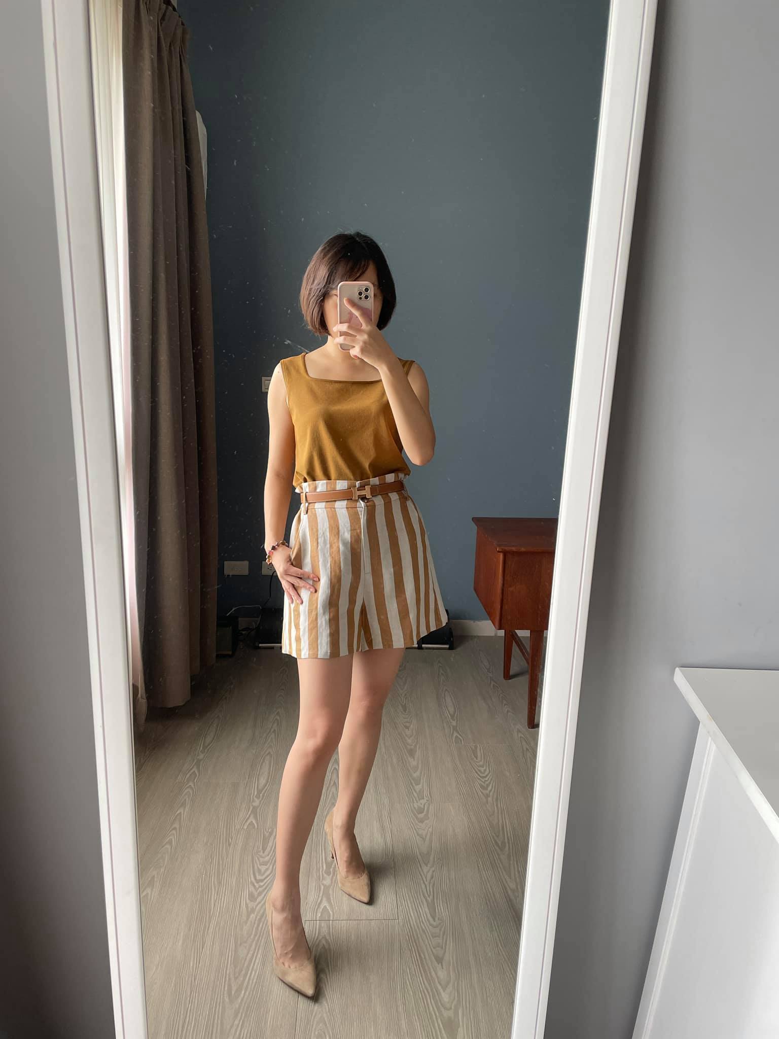 暖活主裡人Fiona實穿夏艾條紋輕寬短褲-黃條紋