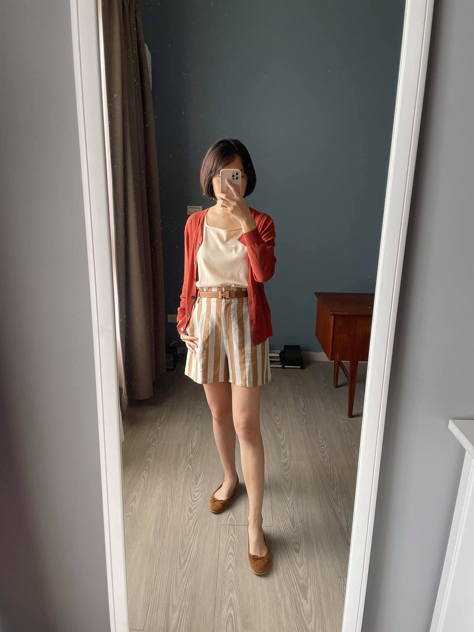 暖活主裡人Fiona實穿夏艾條紋輕寬短褲-黃條紋