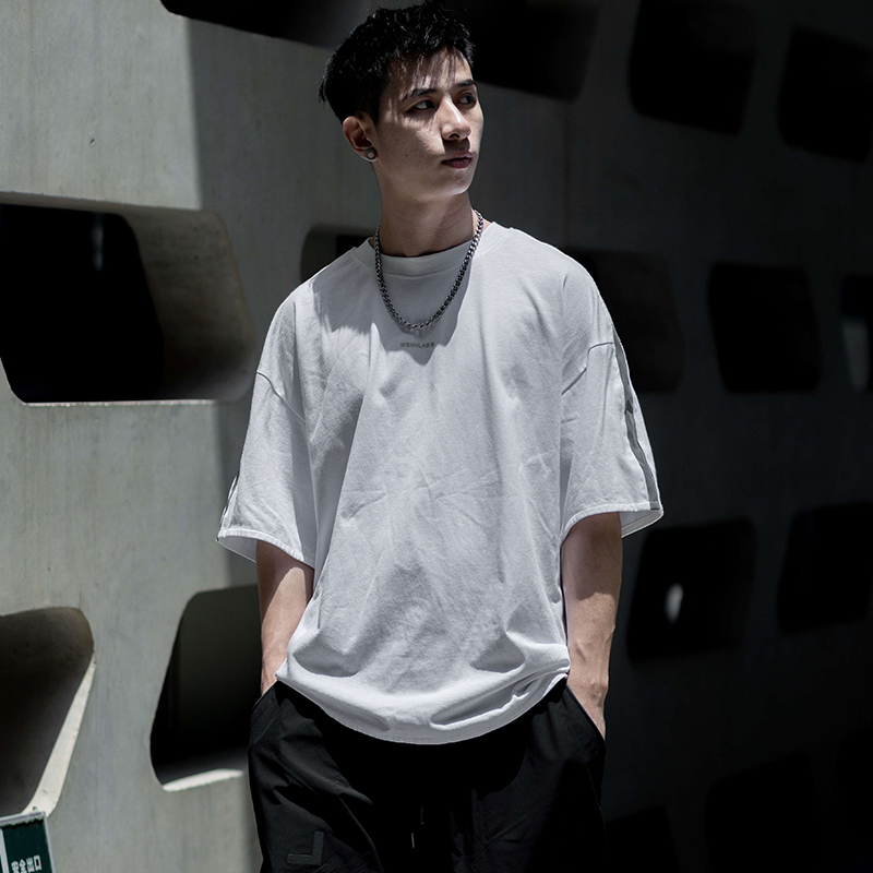 工裝素面單線印花短袖