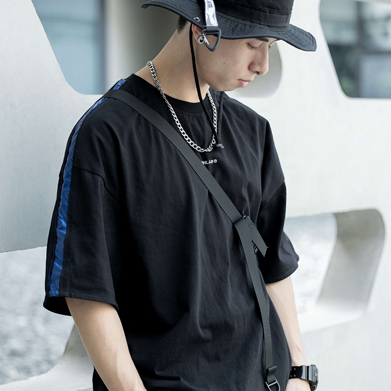 工裝素面單線印花短袖