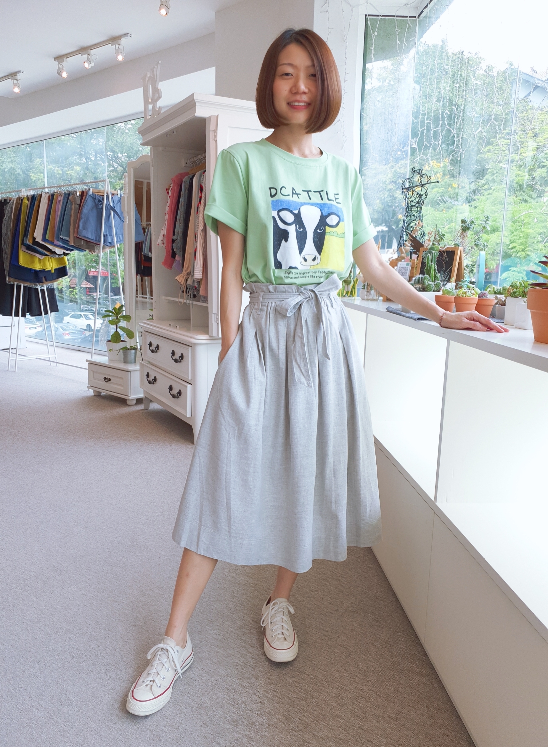 SOFT LINEN HIGH WAISTED SASH MIDI FLARE SKIRT