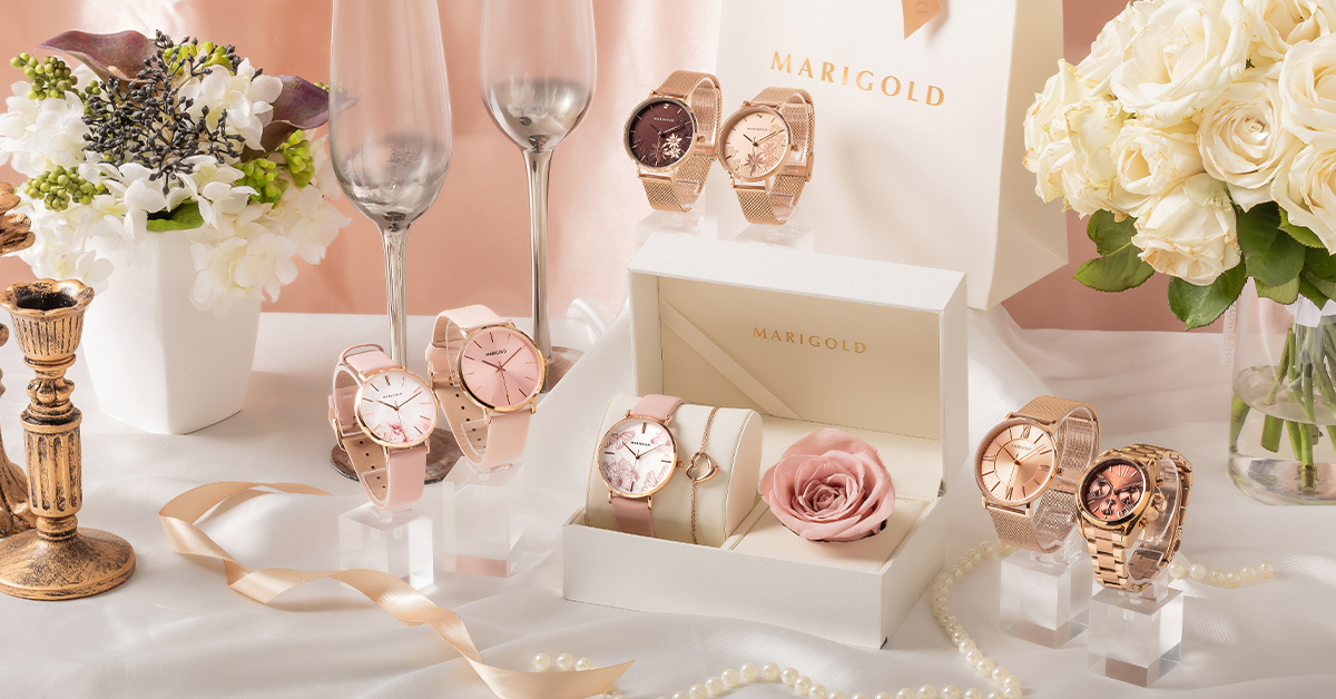 焦茶粉永生玫瑰手錶禮盒